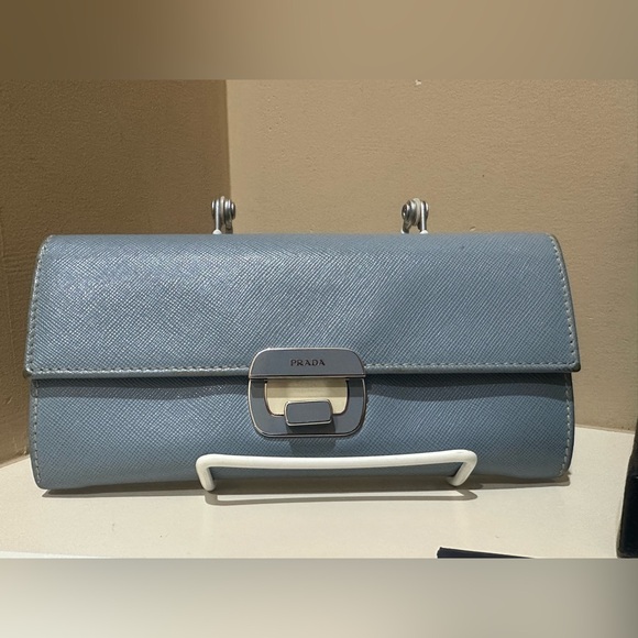 Prada Saffiano Periwinkle Enamel Continental Wallet W/Box & Authenticity Card - Picture 1 of 13